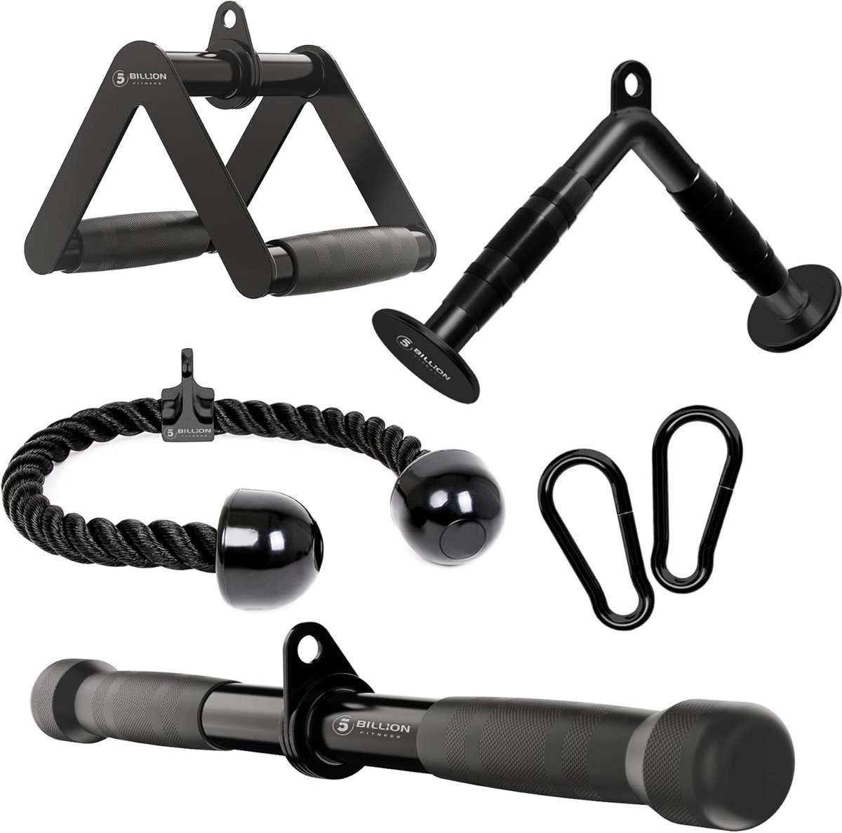 Kabeltrek Accessoireset Fitness: Triceps Touw, Stangen en V-Grip voor Krachttraining