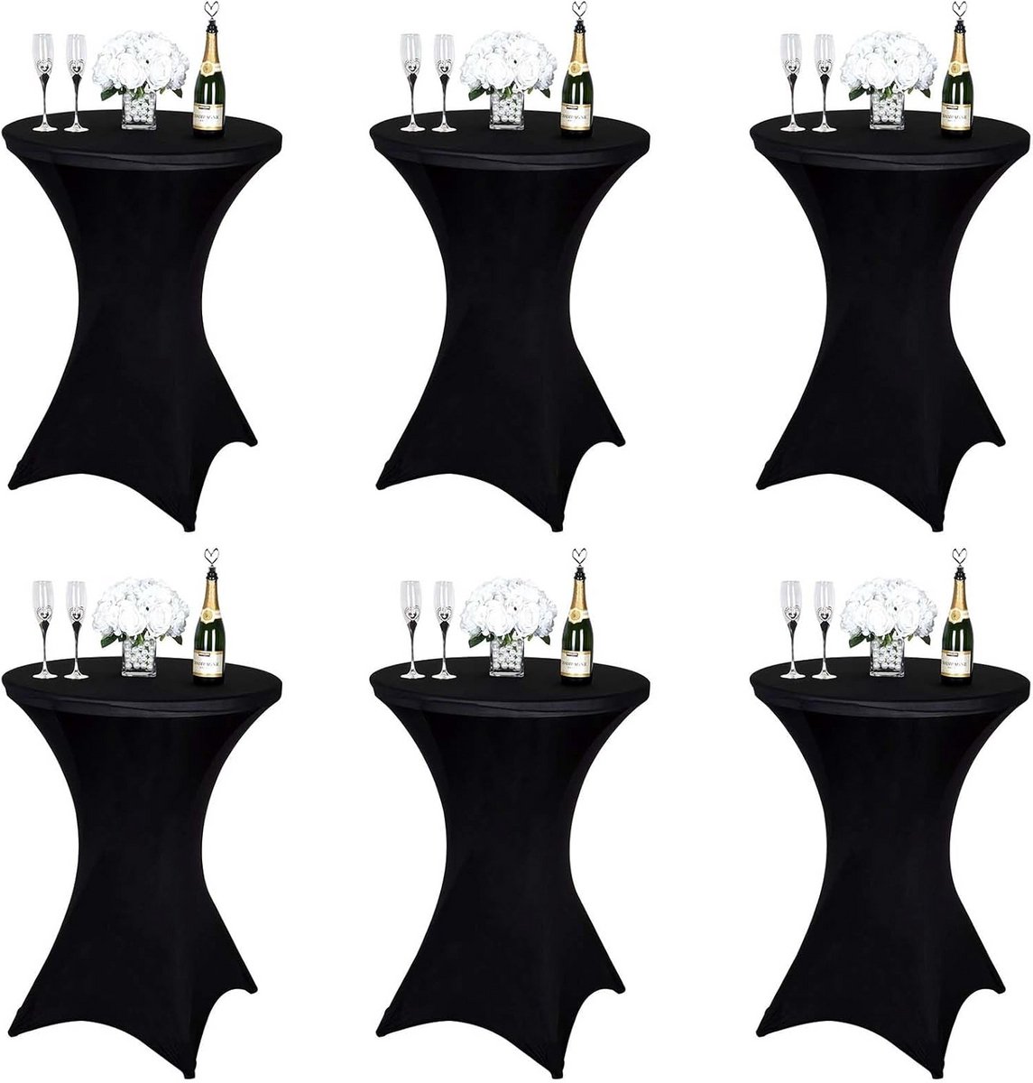 Set van 6 Rekbare Cocktailtafelhoezen voor Ronde Tafels - Elastisch en Duurzaam