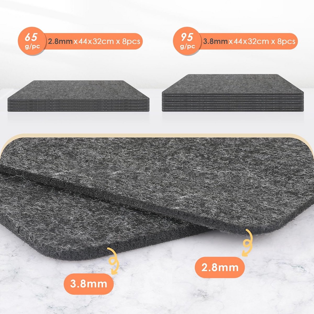 8 stuks Vilten Placemats 44x32 cm Dikke Tafelonderleggers Grijs Afwasbaar — cadeau in Wonen & Interieur - foto 7
