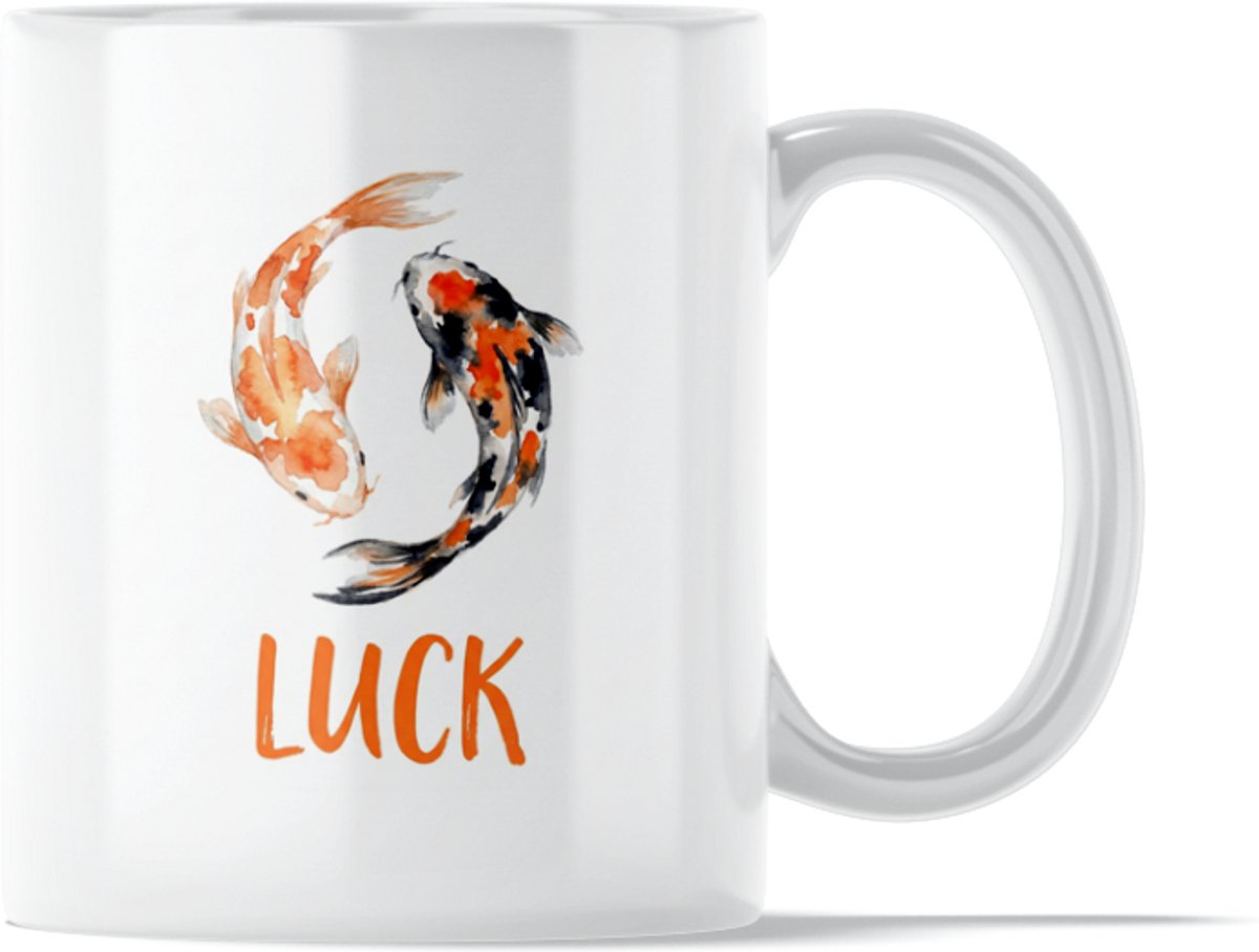 "Aquarel Series" Mok: Luck Koi - Stijlvolle Waterverf Mok met Japanse Koi Karpers - Positieve Herinnering om Balans & Gelukkig Leven te Koesteren - Vis Dieren Symbool - Brenger Voorspoed & Geluk Yin Yang - Liefdevol Romantisch Valentijnsdagcadeau
