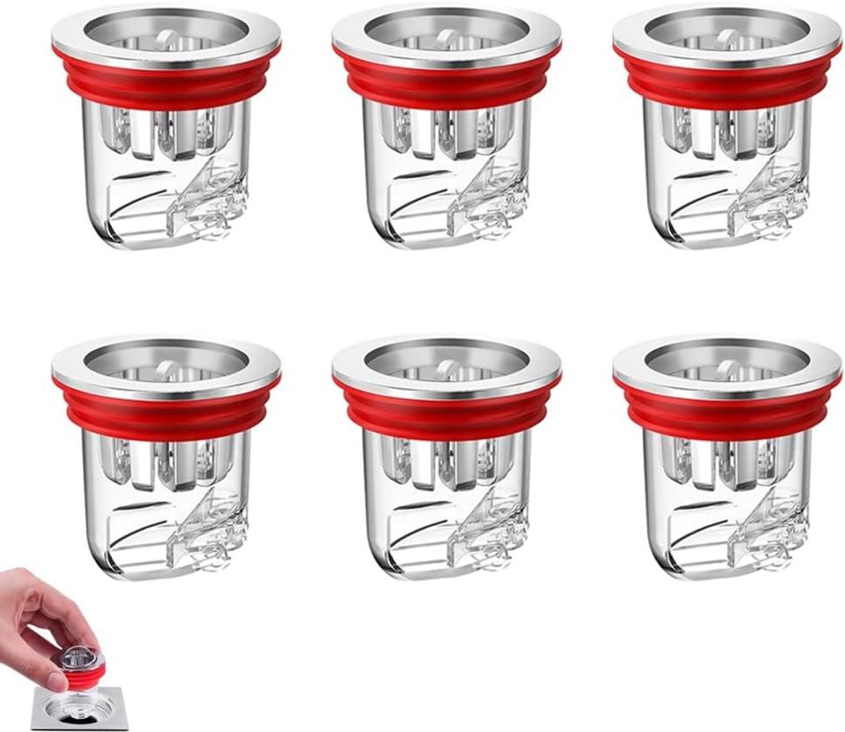 Wastafelfilters 6 stuks voor badkamer afvoer 3,2 - 4,5 cm haarverstopping geurremmend