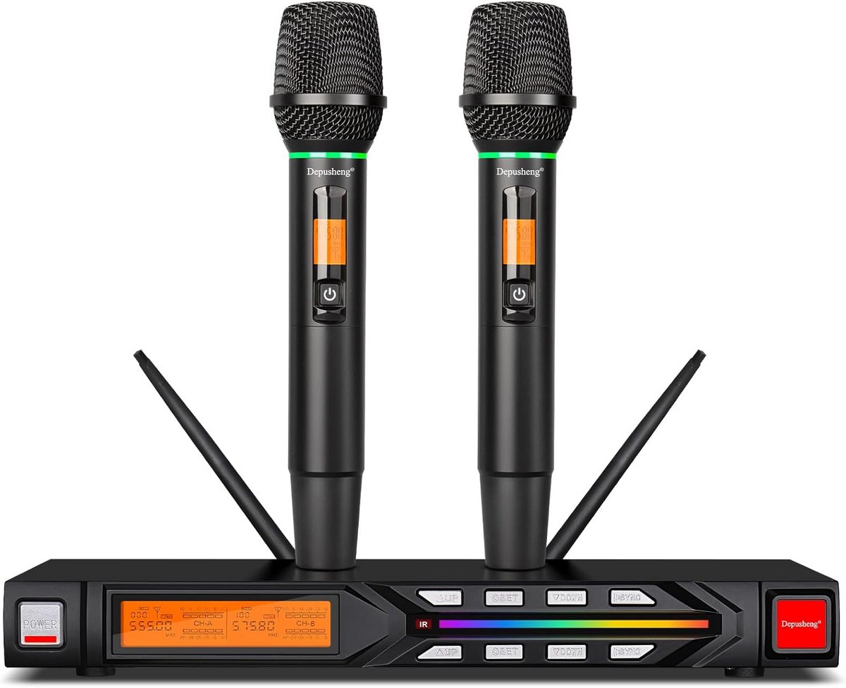 Draadloze Microfoonset met 2 Handmicrofoons en Ontvanger - Bereik tot 80 Meter