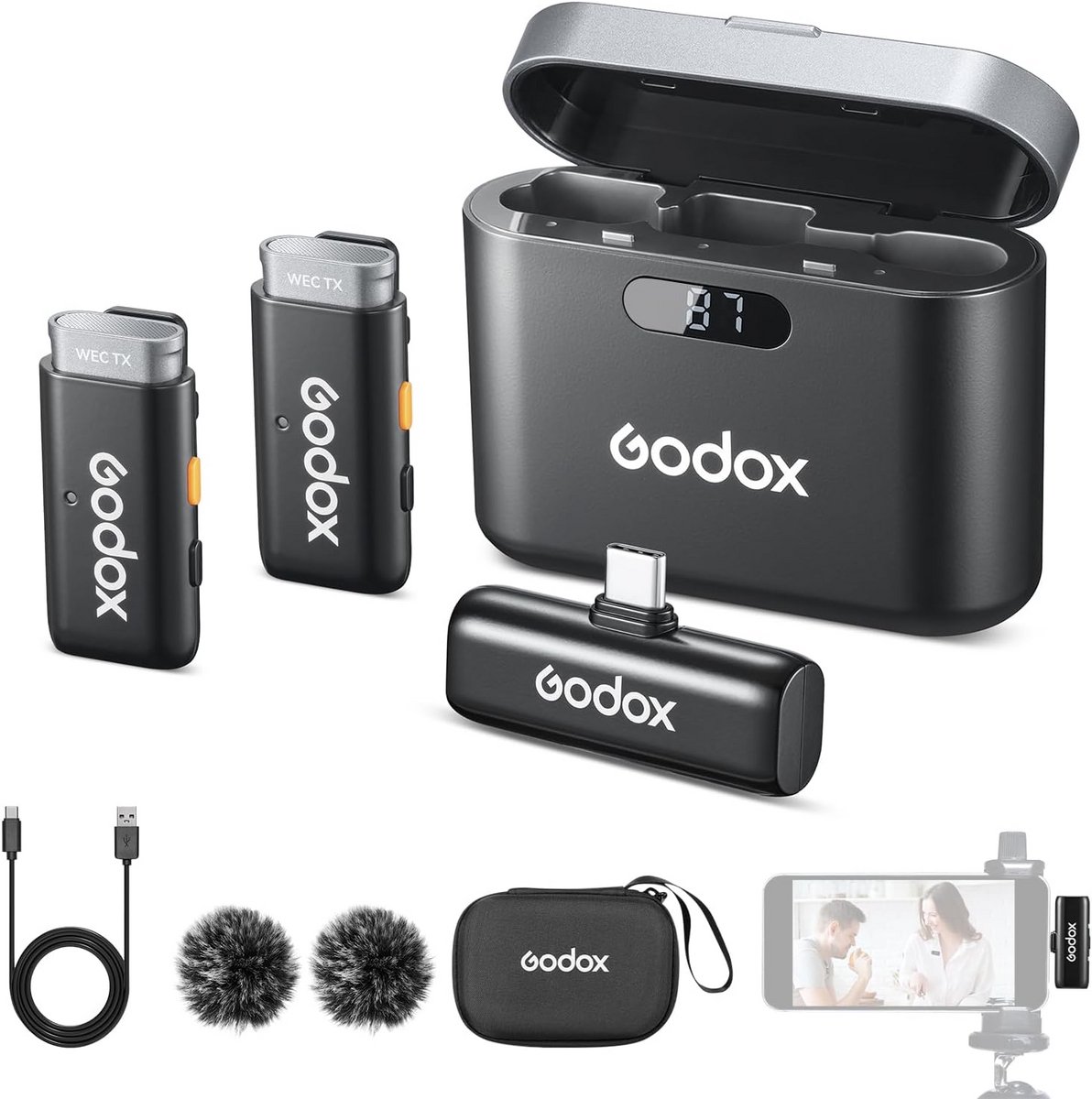 Draadloze Lavalier Microfoon Set met 2 Zenders en 1 Ontvanger voor Smartphone en Tablet