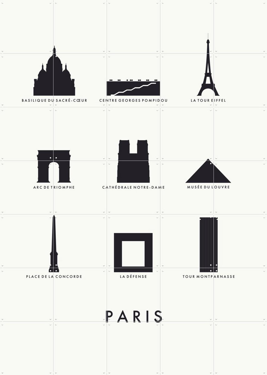 IXXI Paris Architecture white, Kunst in Kaart - 100 x 140 cm - Gratis ophangtool - Grote wanddecoratie en posters - Illustraties, Minimalisme, Line