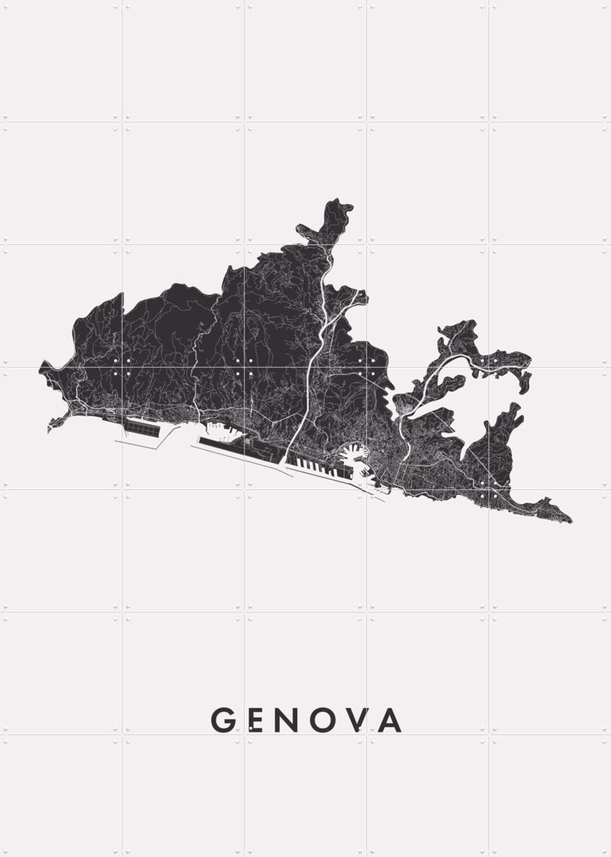 IXXI Genova City Map, Kunst in Kaart - 100 x 140 cm - Gratis ophangtool - Grote wanddecoratie en posters - Technische Tekening, Grafisch Ontwerp