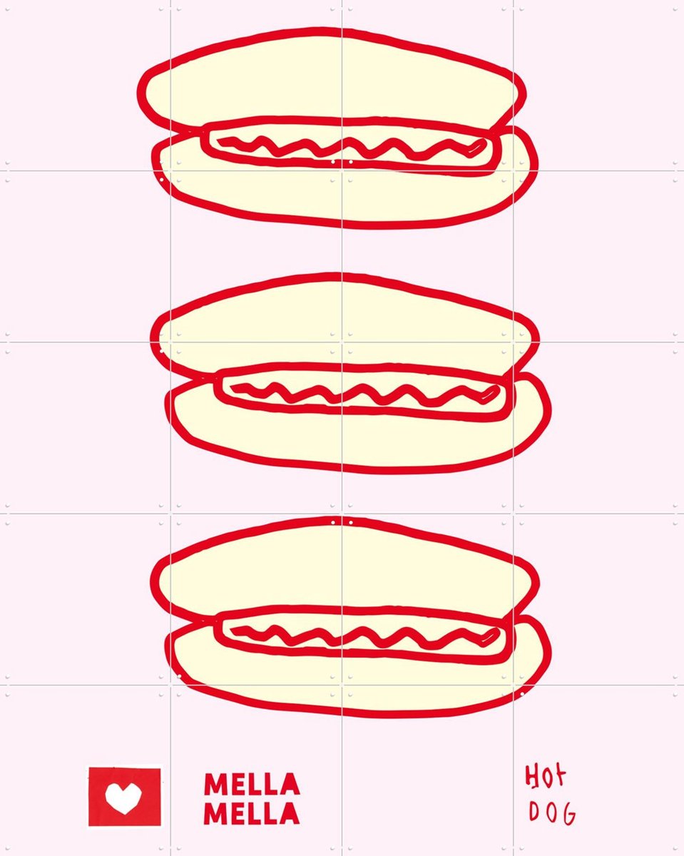 IXXI Hot Dog, Mella Mella - 80 x 100 cm - Gratis ophangtool - Grote wanddecoratie en posters - Illustraties, Speels, Pop art, Line art, Kleurrijk