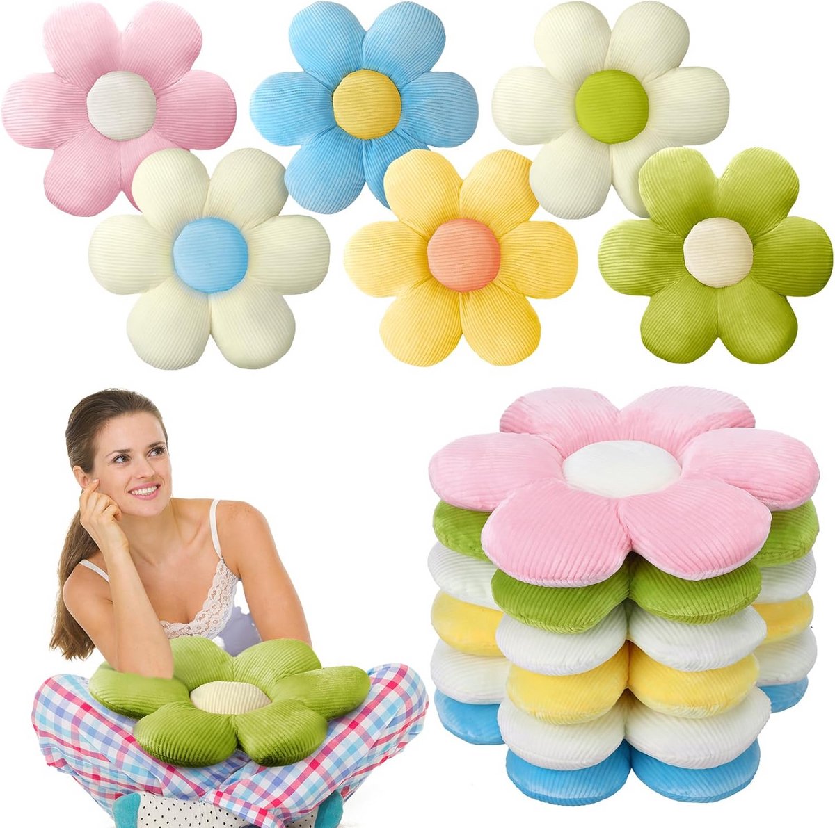 Set van 6 Bloemvormige Sierkussens - Comfortabele Zitkussens voor Bank en Stoel