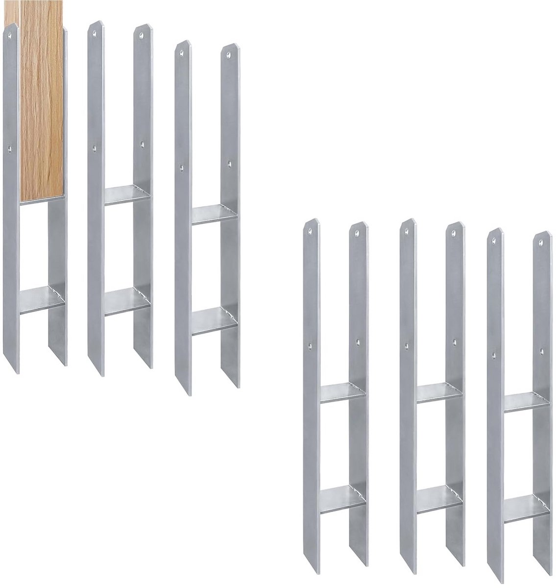 Set van 6 H-Paaldragers 600mm - Stevige Stalen Paalankers voor Hekken en Carports