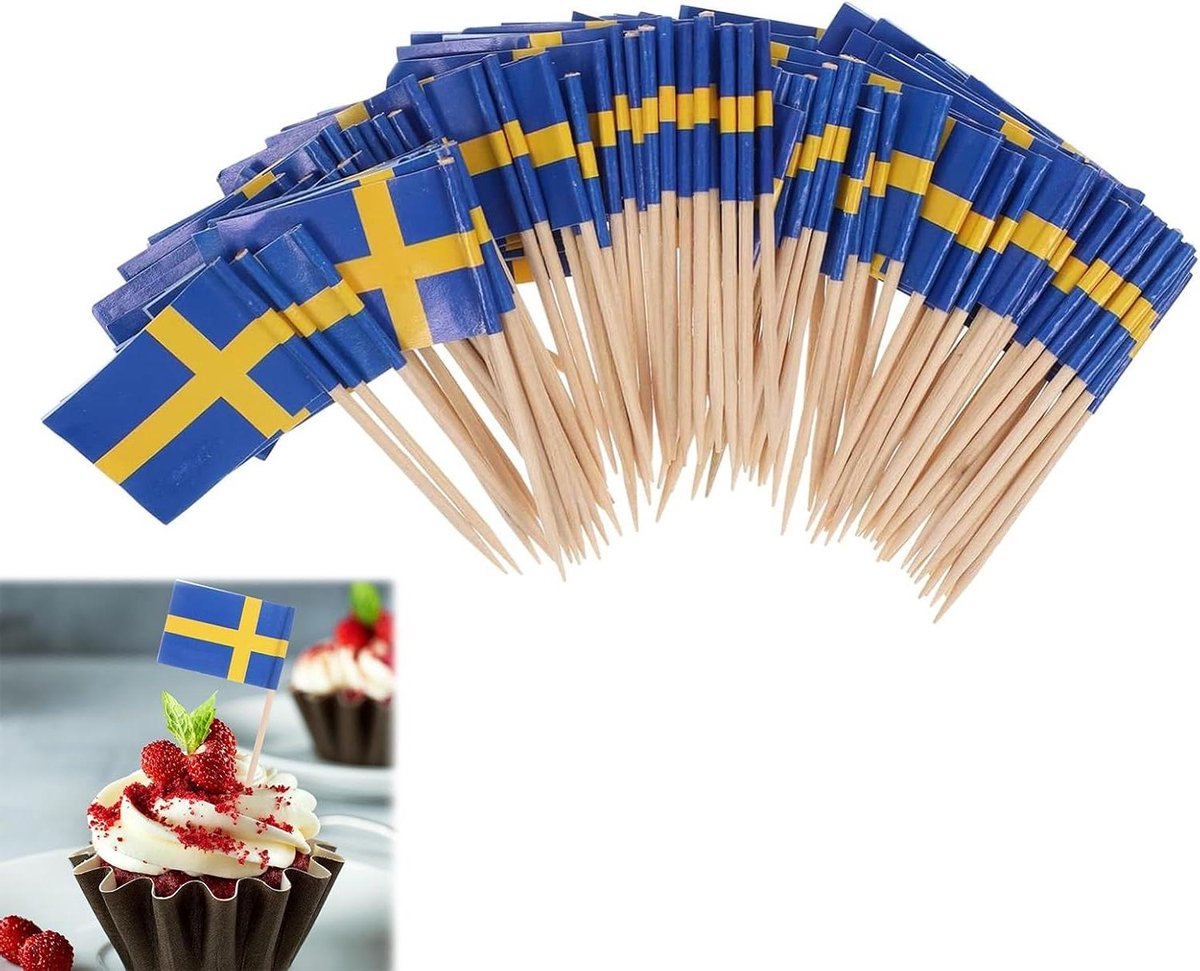 Tandenstoker Vlaggen Zweden Cake Toppers - Set van 24 Stuks