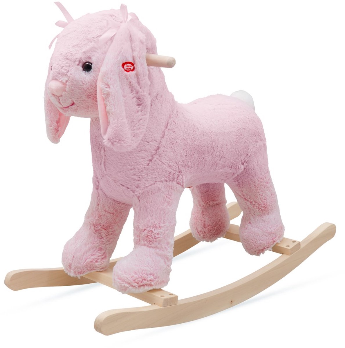 Baby Mix - Hobbelfiguur - Schommelkonijn met melodie beige pluche - schommelspeelgoed - peuterspeelgoed - houten schommelpoten - knuffel - muziek speelgoed