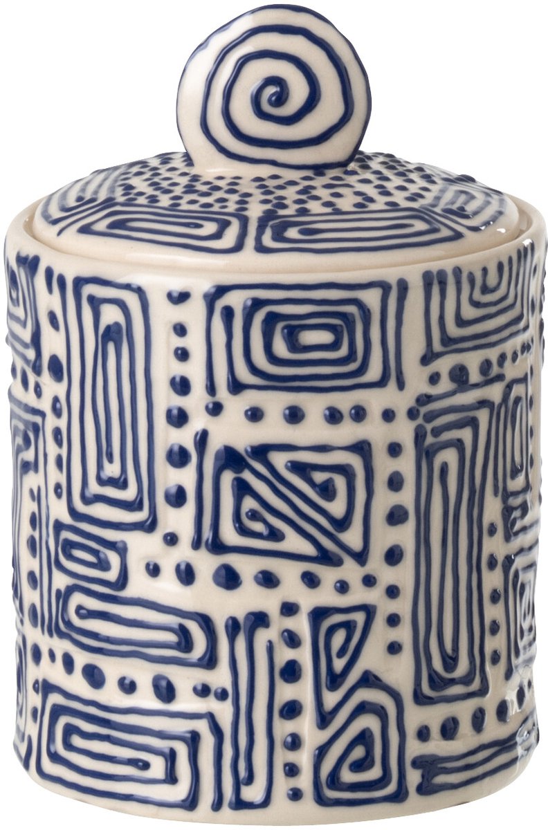 J-Line voorraadpot Patroon - keramiek - wit/blauw