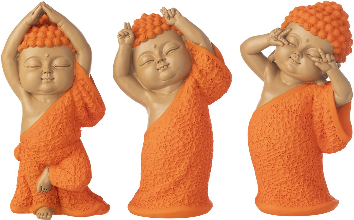J-Line decoratie Monnik Leuk - polyresin - oranje - doos van 3