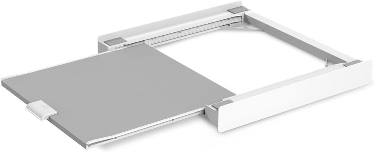 Famanu – Overlappingsset voor wasmachine met uittrekbare lade en veiligheidsgordel met metalen gesp - wit