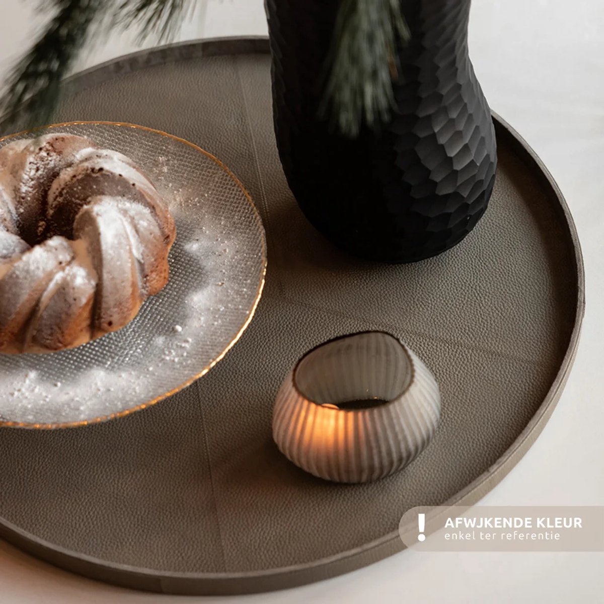 Chamada leren dienblad rond effen XL black