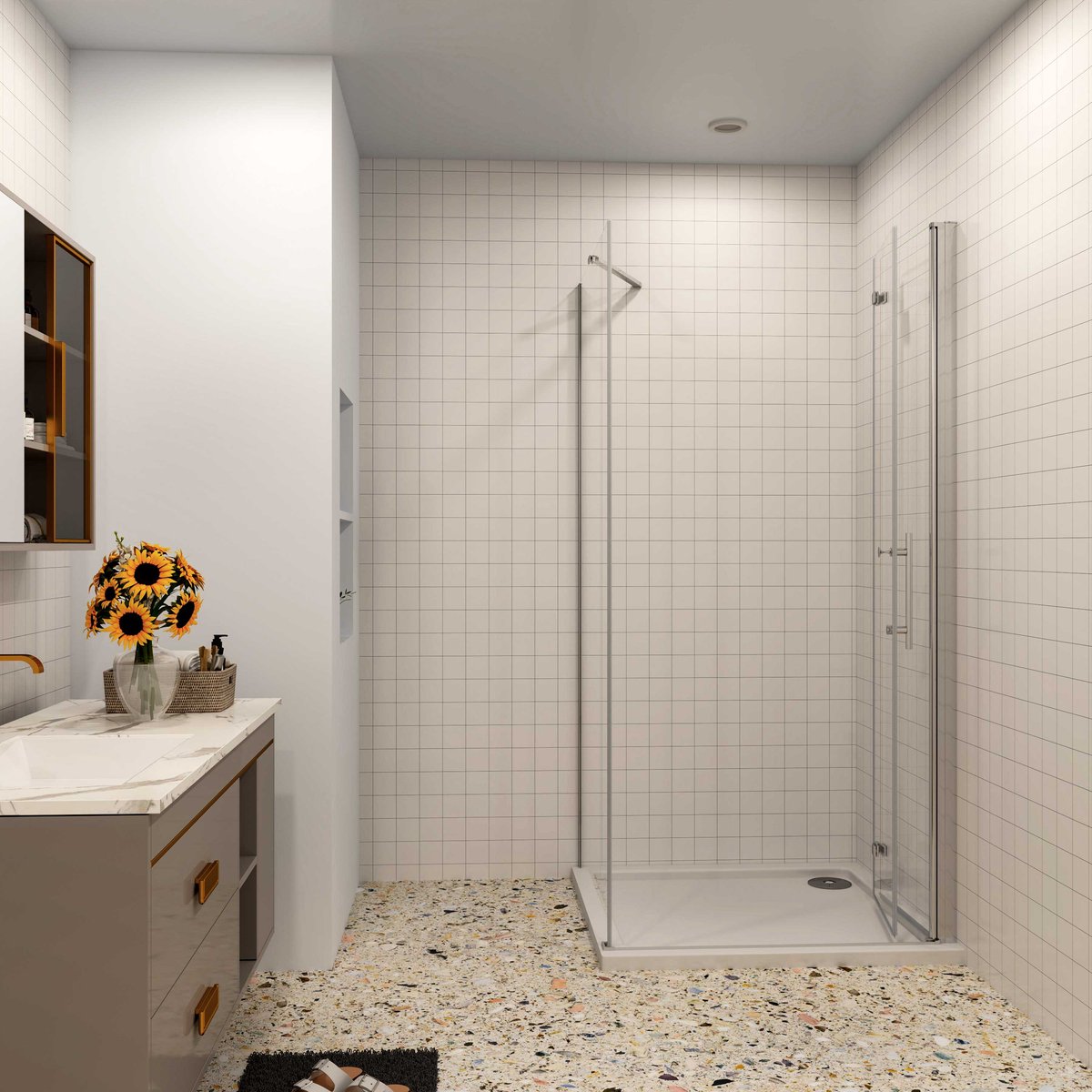 Aica hedendaags Douchecabine vouwdeur en vaste zijwand 6 mm NANO EasyClean veiligheidsglas B:120xD:80x185cm 50cm Stabilisatiestang con douchebak