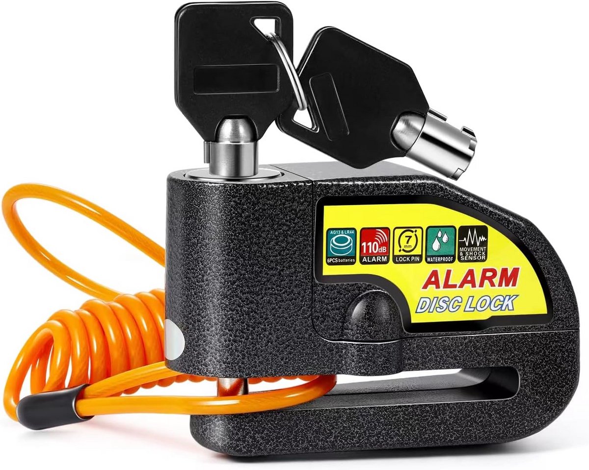 Alarmschijfremslot Motorfiets met 110 dB Alarm en Terugbelkabel - Waterdicht