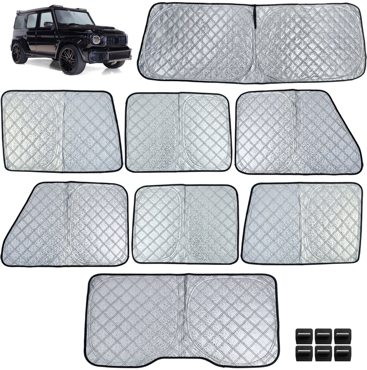 Premium 8-delig Zonnescherm Set Voor Mercedes G-Klasse W463 2018-2024 | G350 G400 G500 | Voor-, Achter- & Zijruiten | Hittebescherming & Privacy
