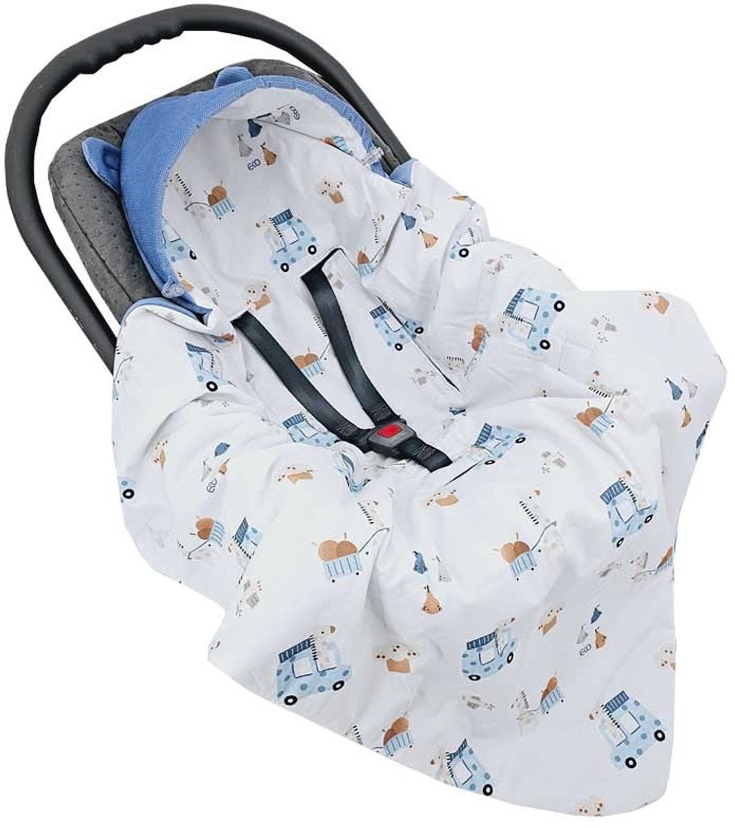 Sleeping bag for car seat, velvet, for 3- and 5-point harnesses — Giraffe/Blue