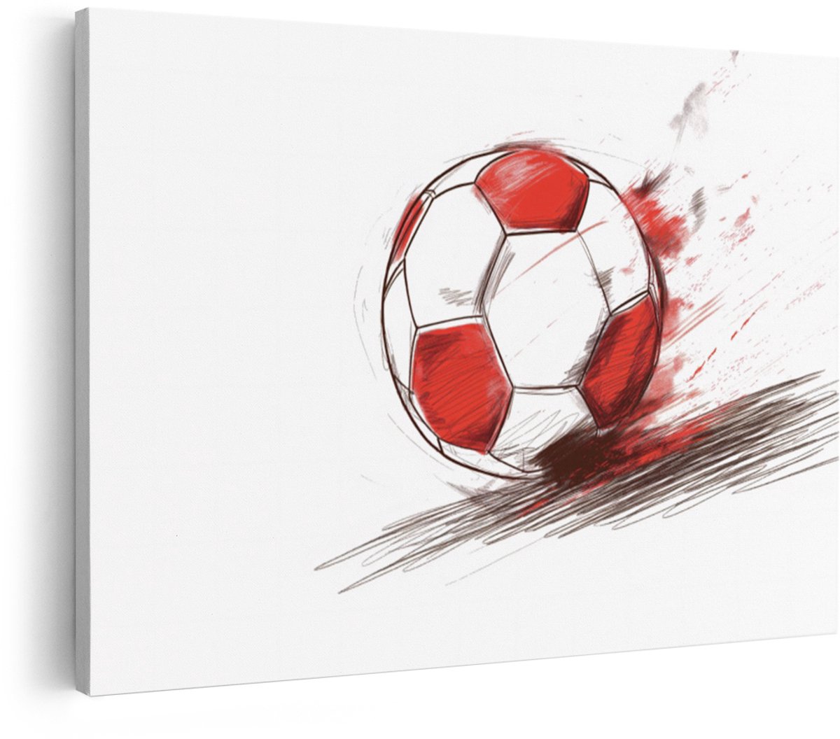 Artaza Canvas Schilderij Voetbal - 90x60 cm - Ajax Wanddecoratie - Muurdecoratie Jongenskamer - Schilderijen Op Canvas Rood Wit