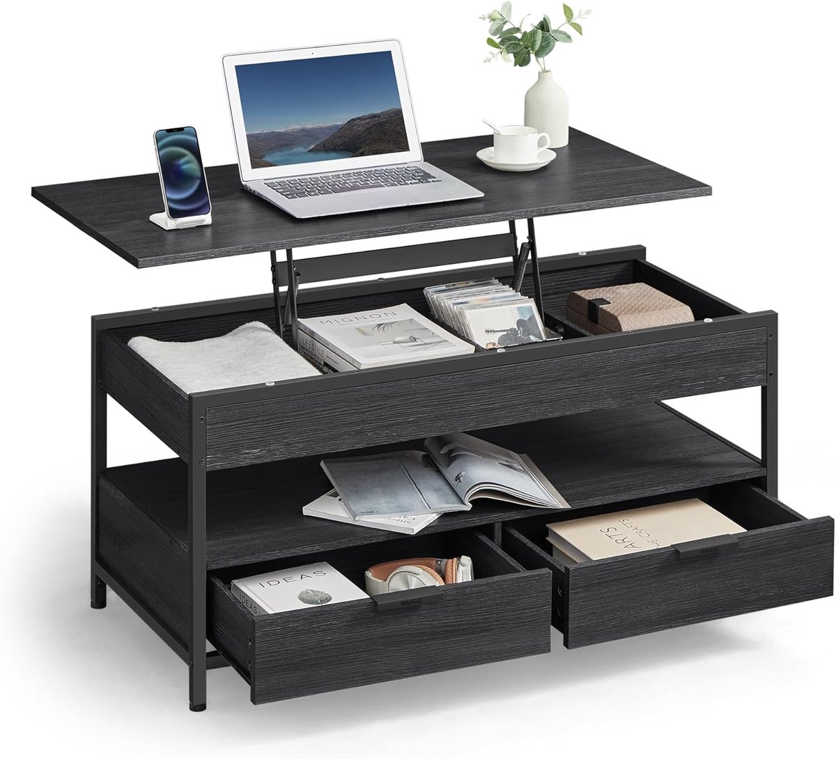 Salontafel Rechthoekig van Massief Hout – Moderne Woonkamertafel & Bijzettafel – donkerbruin – 110 x 45 x 60 cm – Pauwhome