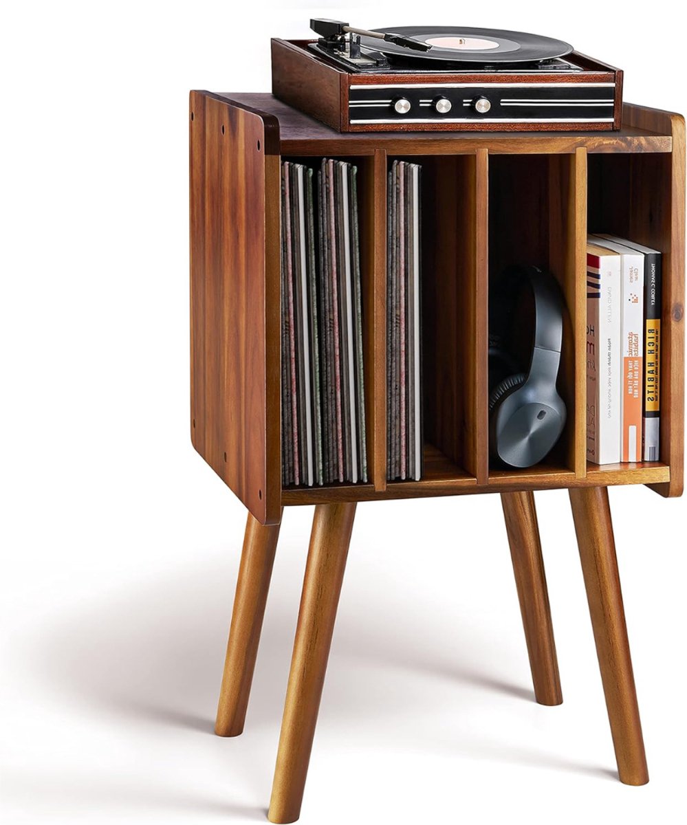 Aurixi® Platenspeler Meubel – Stand Platenspelerstandaard - Rustieke Platenopbergkasthouder - Warme Acacia - 33cm x 41cm x 66cm