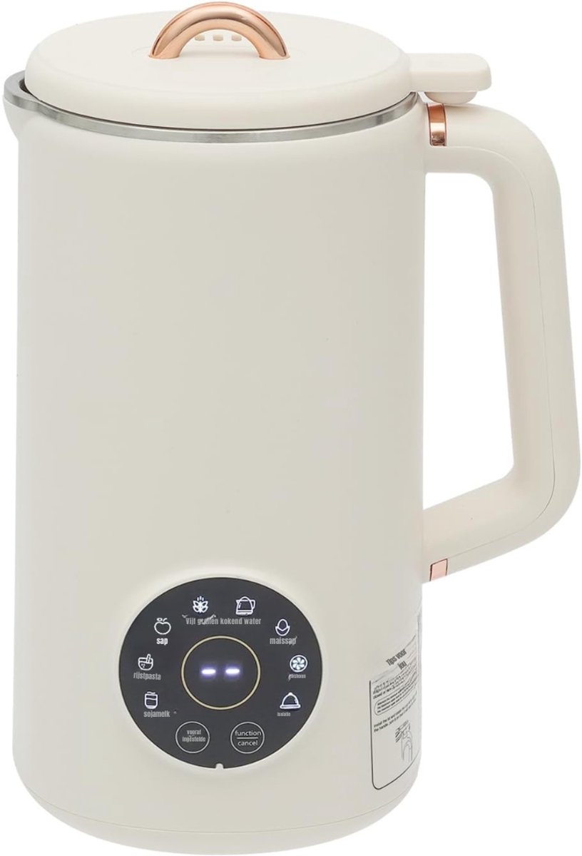 Aurixi® Sojamelk Maker – Milk Maker 600ml – Soepmaker 220V – Soupmaker – Melkmachine – 10 Krachtige Messen – met LED-Scherm – Magnetische Deksel – met Verwarmingsfunctie - Crèmewit - 15cm x 15cm x 29cm