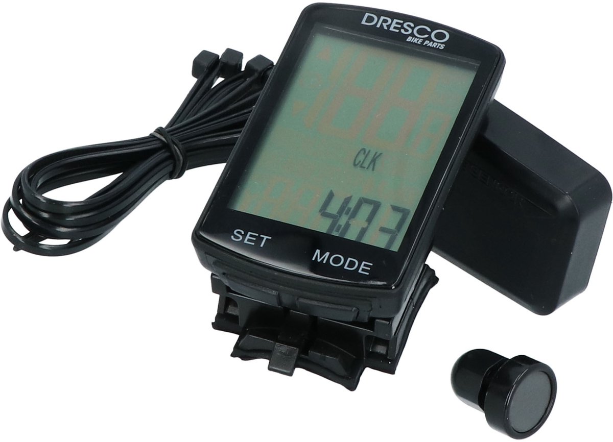 Dresco Draadloze Fietscomputer - 19 Functies - Duidelijke display – Achtergrond verlichting – Inclusief batterijen - Afmeting 71x41x14.6mm