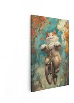Artaza Canvas Schilderij Vrolijke Kat op een Fiets in de Herfst - met Vallende Bladeren - 20x30 cm - Klein - Wanddecoratie Woonkamer - Schilderijen - Muurdecoratie