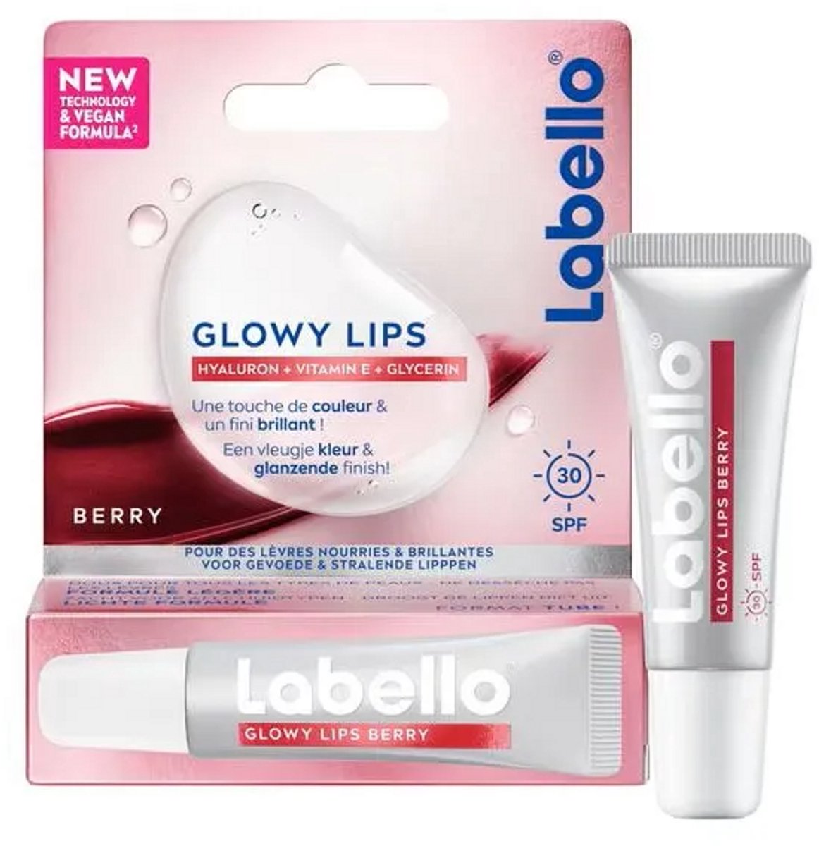 1 stuks lippenbalsem - Labello Glowy Lips - Berry - SPF 30 – glanzend bessen