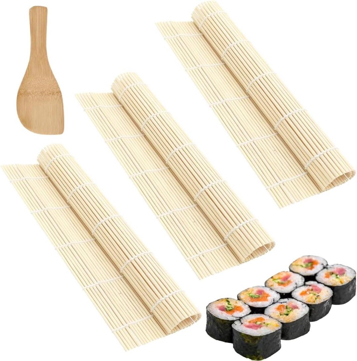 Bamboe sushi-mat set voor beginners, 3 stuks, Maki sushi mat met rijstlepel