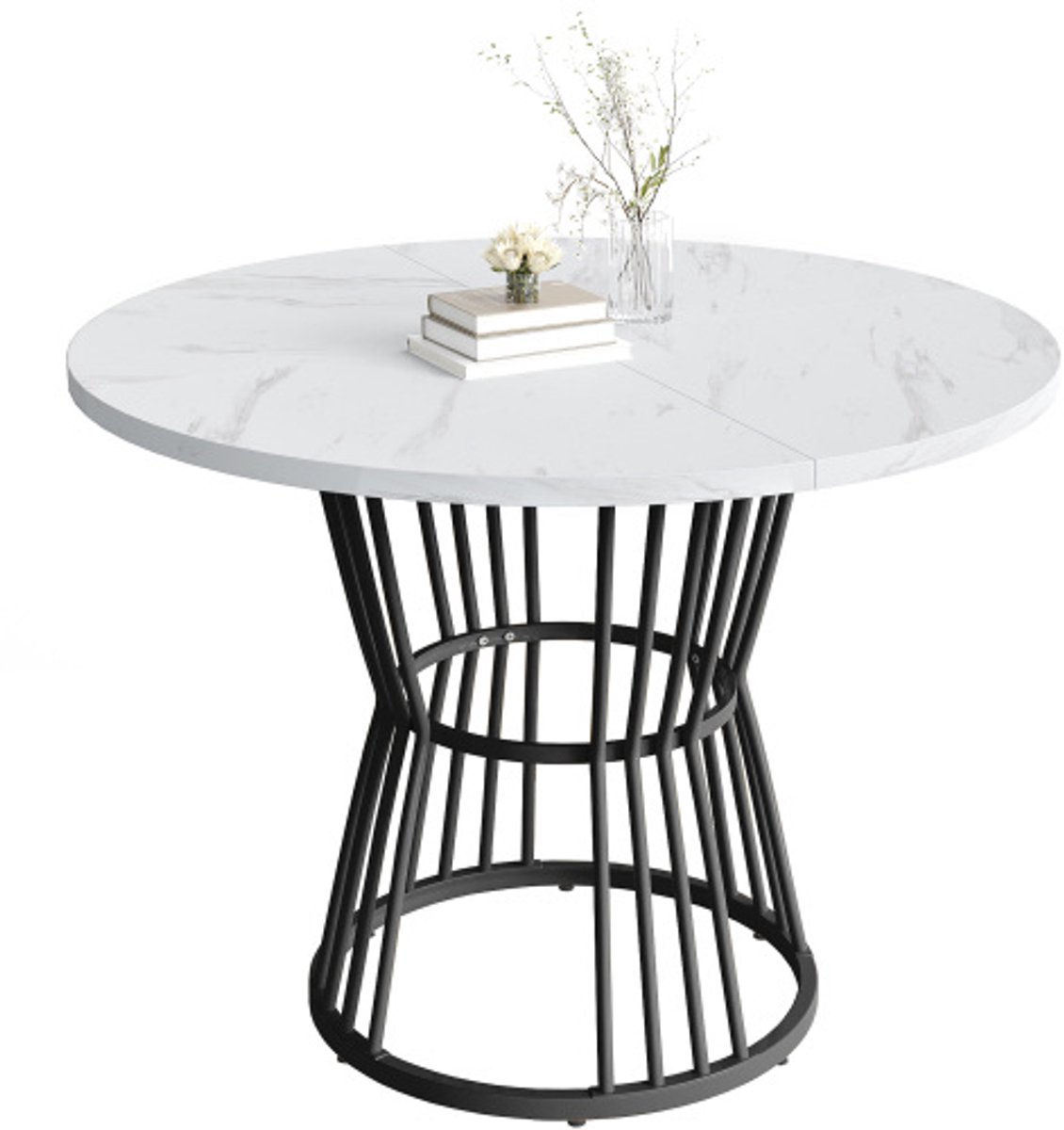 1 stuk wit met metalen poten - keukentafel - moderne marmeren eettafel - ontbijttafel - ontbijtretafeltje - zwart