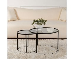 Salontafelset van 2 Rond Glas - Zwart Frame - 42 en 60 cm - Barlin