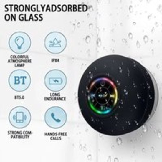 Draagbare Bluetooth Speaker Mini met LED, Waterdicht IPX4, Zuignap, Stereo, USB Oplaadbaar, 3W voor Buiten & Badkamer