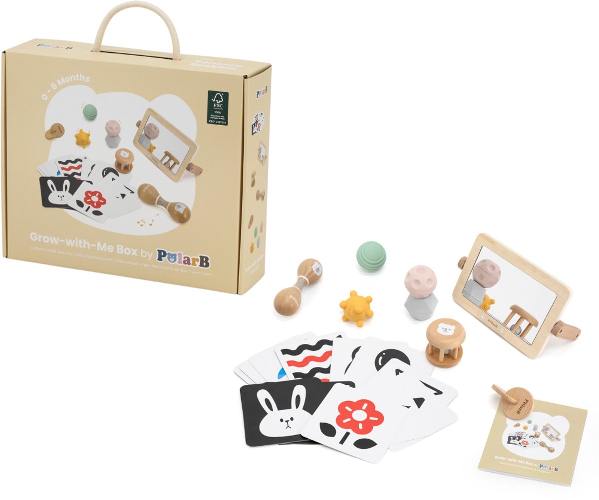 PolarB Groei-mee-doos – Baby Speelset 0+ maanden – Houten & Silicone Toys - Sensory Seekers