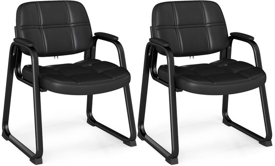 COSTWAY Conferentiestoelen, set van 2, gevoerde bezoekersstoelen met armleuningen en metalen frame, bureaustoelen, wachtkamerstoelen voor kantoor, conferentie, receptie, zwart
