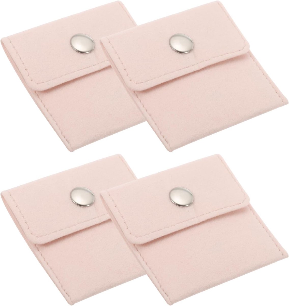 3x7 Inch Jewelry Pouch - 4 Pack Velvet Pouches - Snap Button Portable Storage Bag voor Sieraden - Oorbellen - Armbanden - Kettingen - Ringen - Horloge - Roze