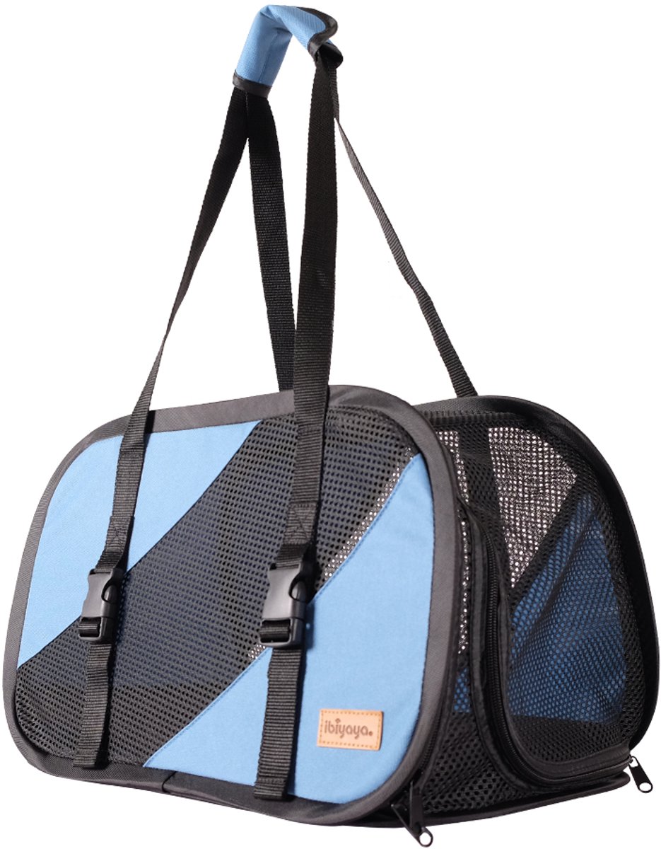 Ibiyaya Opvouwbare hondendraagtas en kattenschoudertas blauw – airline approved huisdierreistas – geschikt voor vliegtuig en auto – ademend mesh