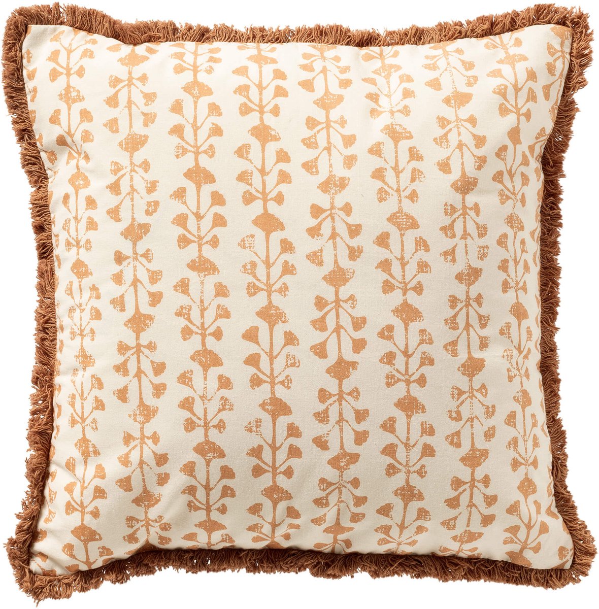 Dutch Decor FRANCINE - sierkussen 45x45 cm - 100% katoen - bladmotief en franjes - Dusty Coral - roze, wit - Inclusief binnenkussen - Luxe kussens voor woonkamer & bank Koraalroze