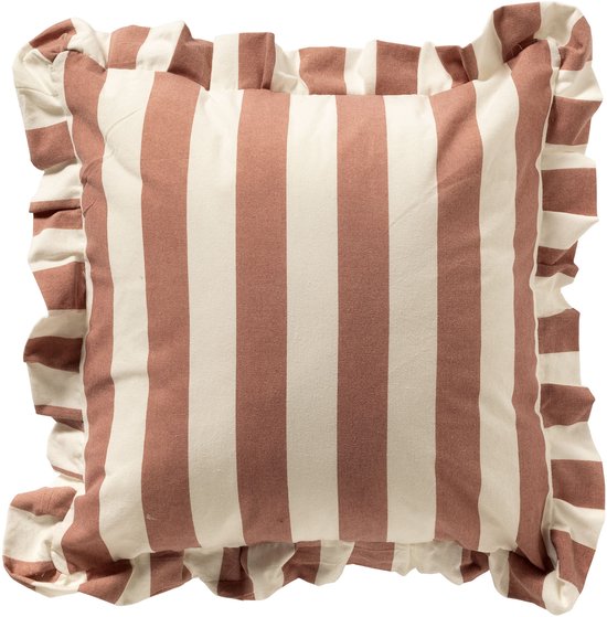 Dutch Decor BELLA - kussenhoes 45x45 cm - gestreept - ruches - Old Rose - roze - met rits - zonder binnenkussen