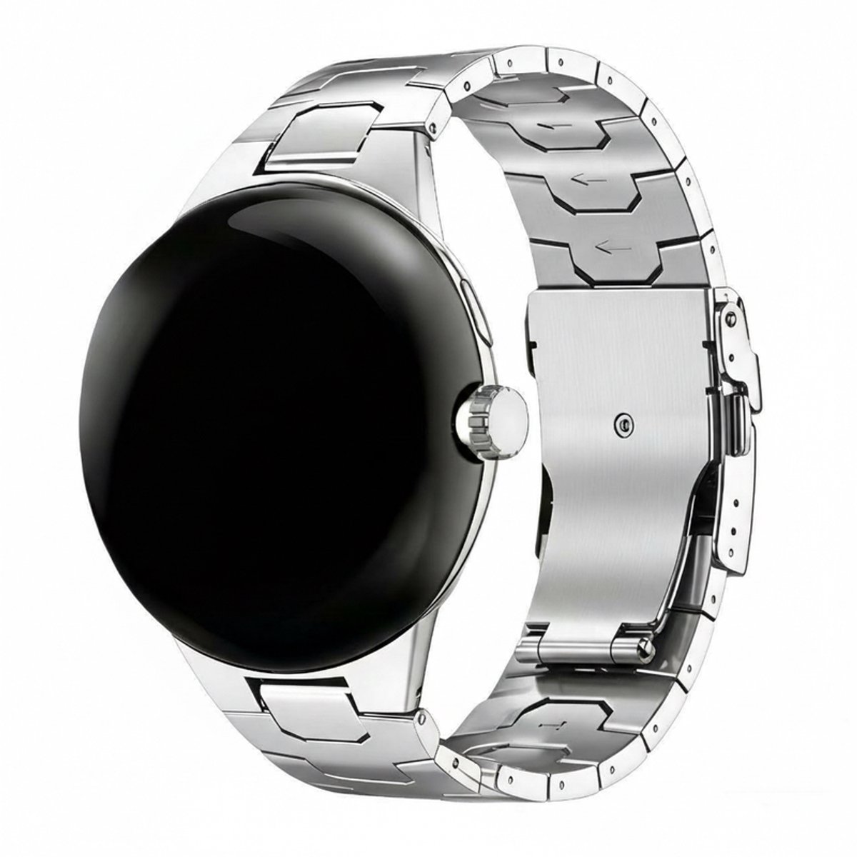 Titanium bandje - RVS - geschikt voor Google Pixel Watch 4 (45mm) / Pixel Watch 3 (45mm) - stalen schakelband met vlindersluiting - zilver
