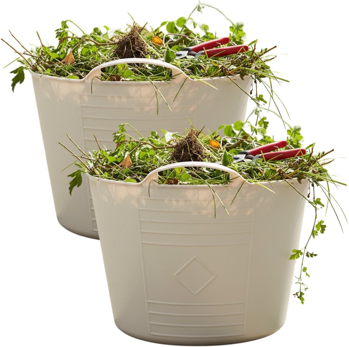 Excellent houseware Flexibele kuip / emmer - 2x - beige - 15 liter - kunststof - 35 x 28 cm