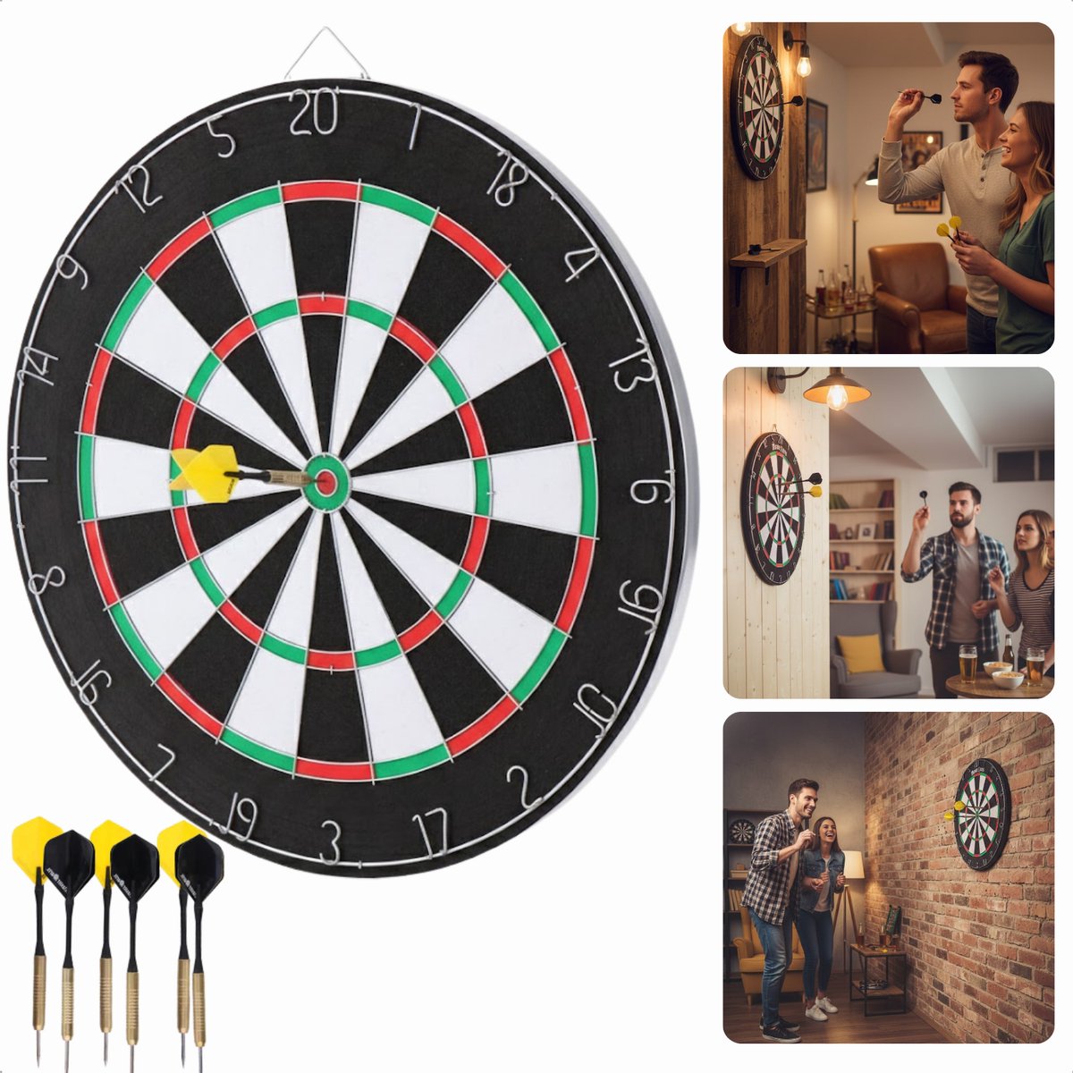 Cheqo® Dartbord met Pijlen - Dartbord - Dartset - Dartbord Set - Dartbord met Dartpijlen - Dartpijlen Set - Klassiek Dartbord - Dubbelzijdig Dartbord - Tweezijdig Dartbord - Dartbord voor Thuis - Dartbord voor Kinderen
