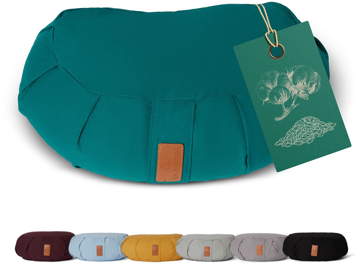 #DoYourYoga - Yoga kussen - »Ganesh« - halve maan meditatiekussen met bio-organische Spelt vulling - 45x30x14 cm - donkergroen