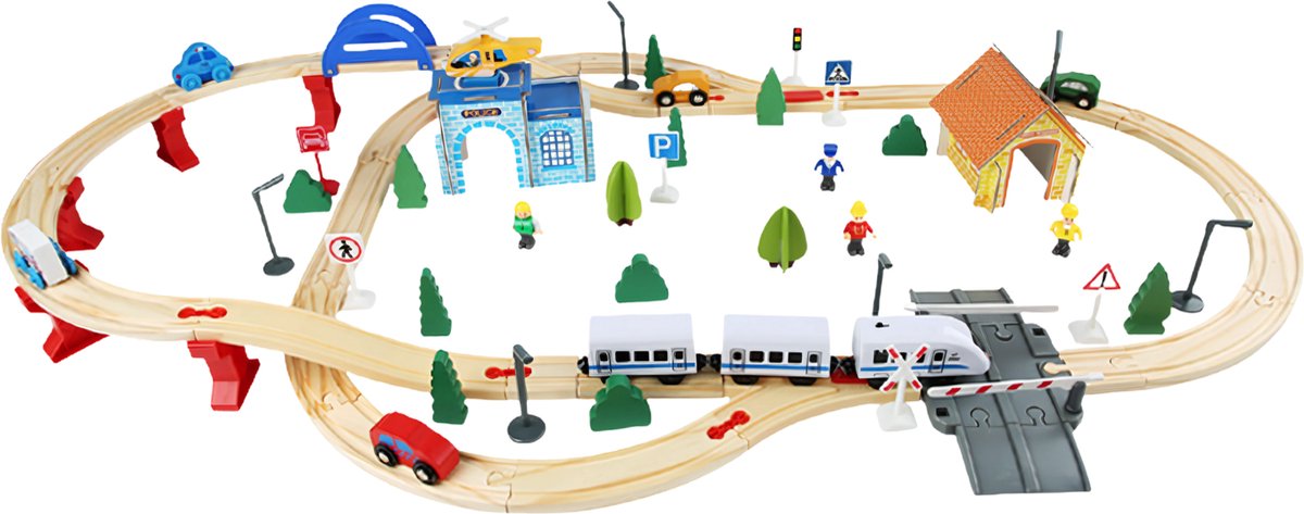 Dastium Kids - 96 Delige Treinset - Houten Speelgoed Trein Set - Treinbaan - Treinspeelset - Inclusief Opbergton