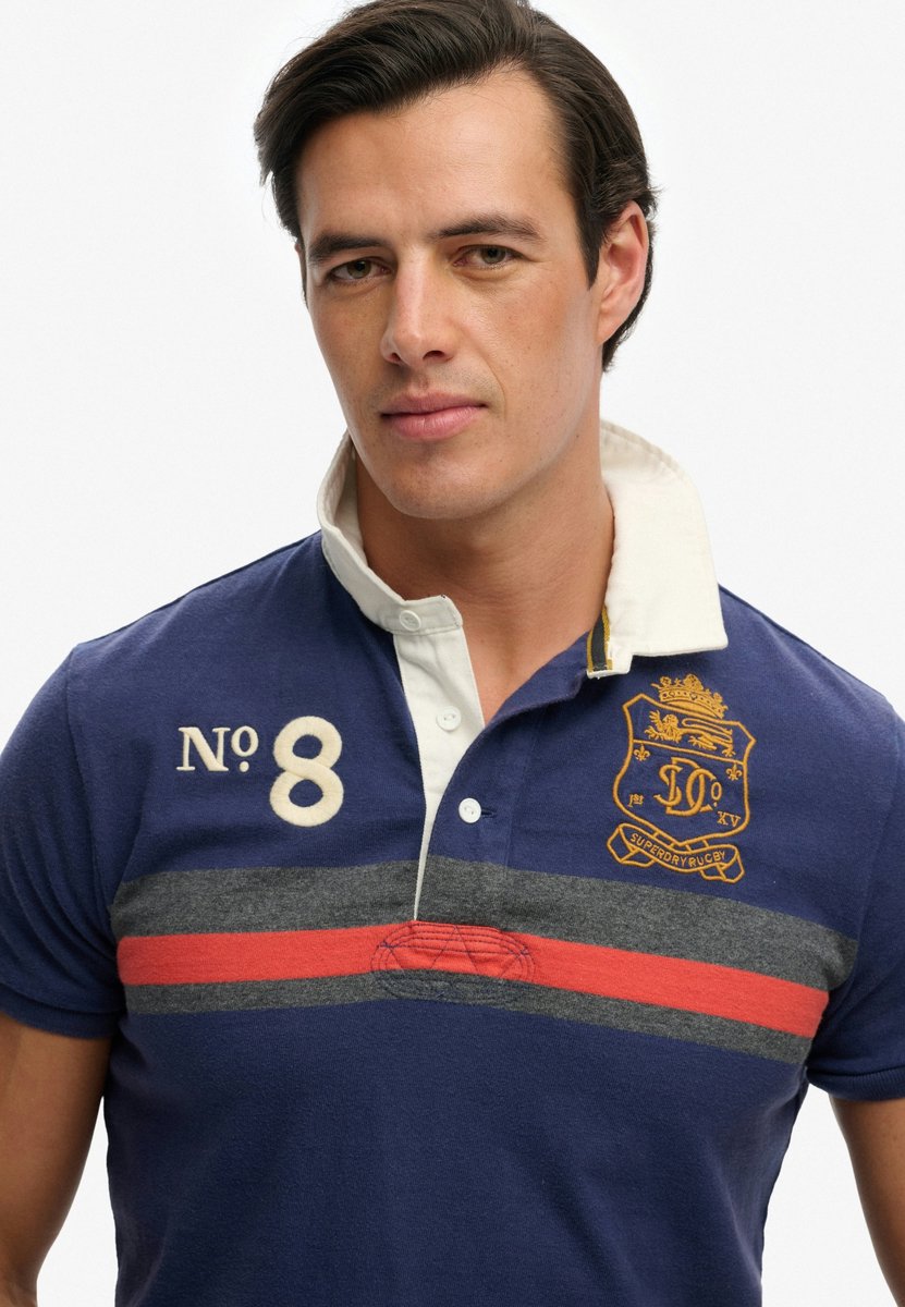 Superdry Double Emblem Rugby Korte Mouw Poloshirt M Man Marineblauw