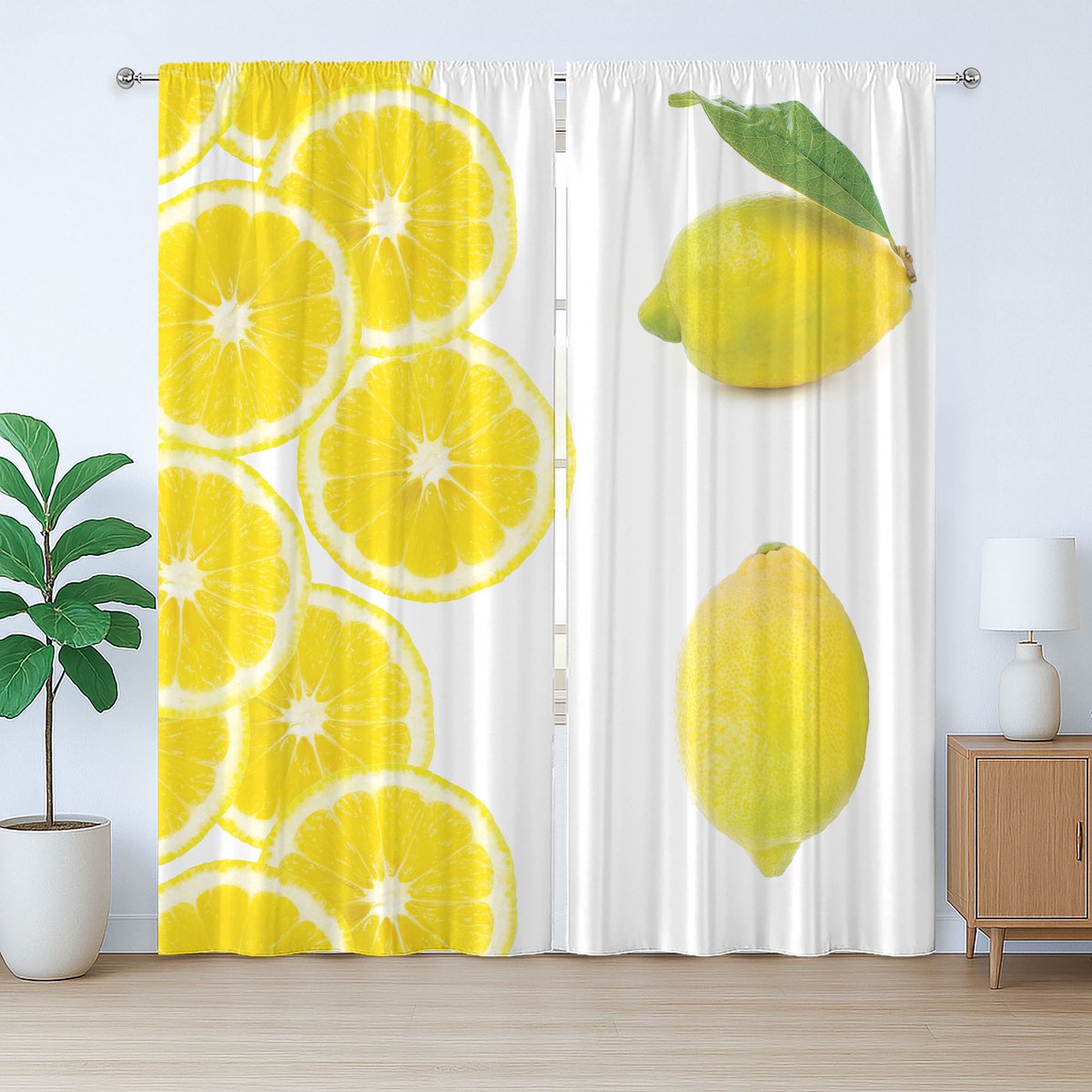 ABAKUHAUS Citroen Rustiek Gordijn, Rijpe Exotische Zure Citrusvrucht, met Bandjes en Haakjes voor de Woonkamer, 280 x 175 cm, Limegroen Geel