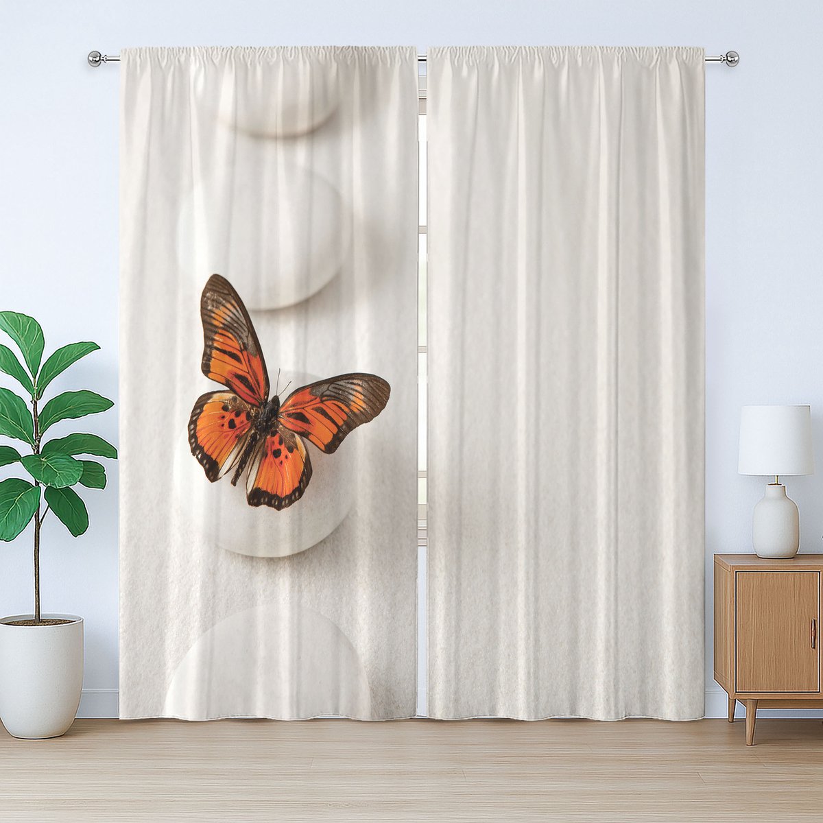 ABAKUHAUS Boho Rustiek Gordijn, Vlinder Steen Heling, Slaapkamergordijn met Plooiing, Lussen en Haken, 280 x 260 cm, Oranje Wit