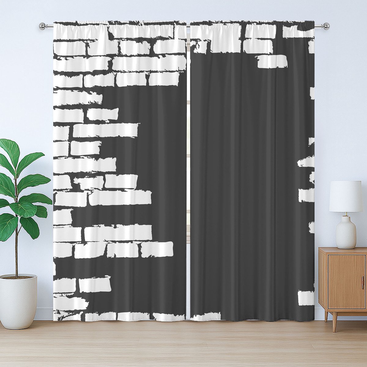 ABAKUHAUS urban Graffiti Rustic Gordijn, krijtstencil, met lussen en haken voor de woonkamer, 280 x 225 cm, antracietgrijs en wit