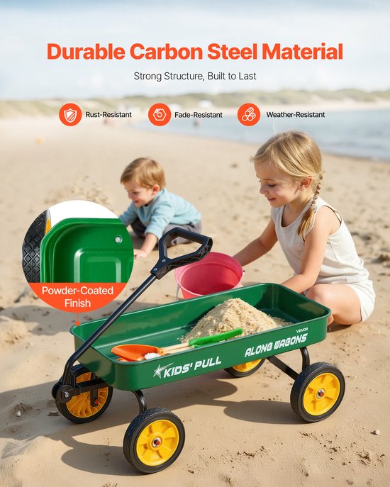 VEVOR Bolderwagen voor Kinderen Vanaf 18 Maanden, 1010x480x360 MM, Transportwagen met Een Laadvermogen Tot 80 KG, Handkar met Handvat, Ideaal ALS Verjaardagscadeau voor Tuinieren, Strand & Kamperen, Groen van Merkloos — afbeelding 4