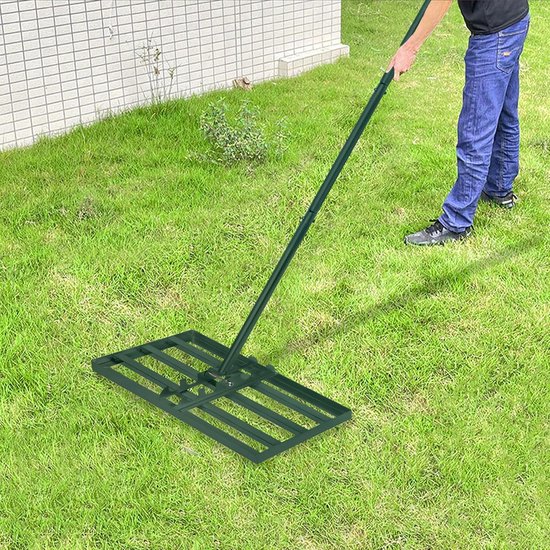 Groen Gazonhark 50x25cm, Gesegmenteerd 95.5-185cm in Hoogte Verstelbaar, Tuinharken met Rubberen Handgreep, Draagbare Vlakvlakvlak, Afneembaar Gazonnivelleringshark voor Tuin/Gazononderhoud/Yard Golf, NAIZY van Groën — afbeelding 3